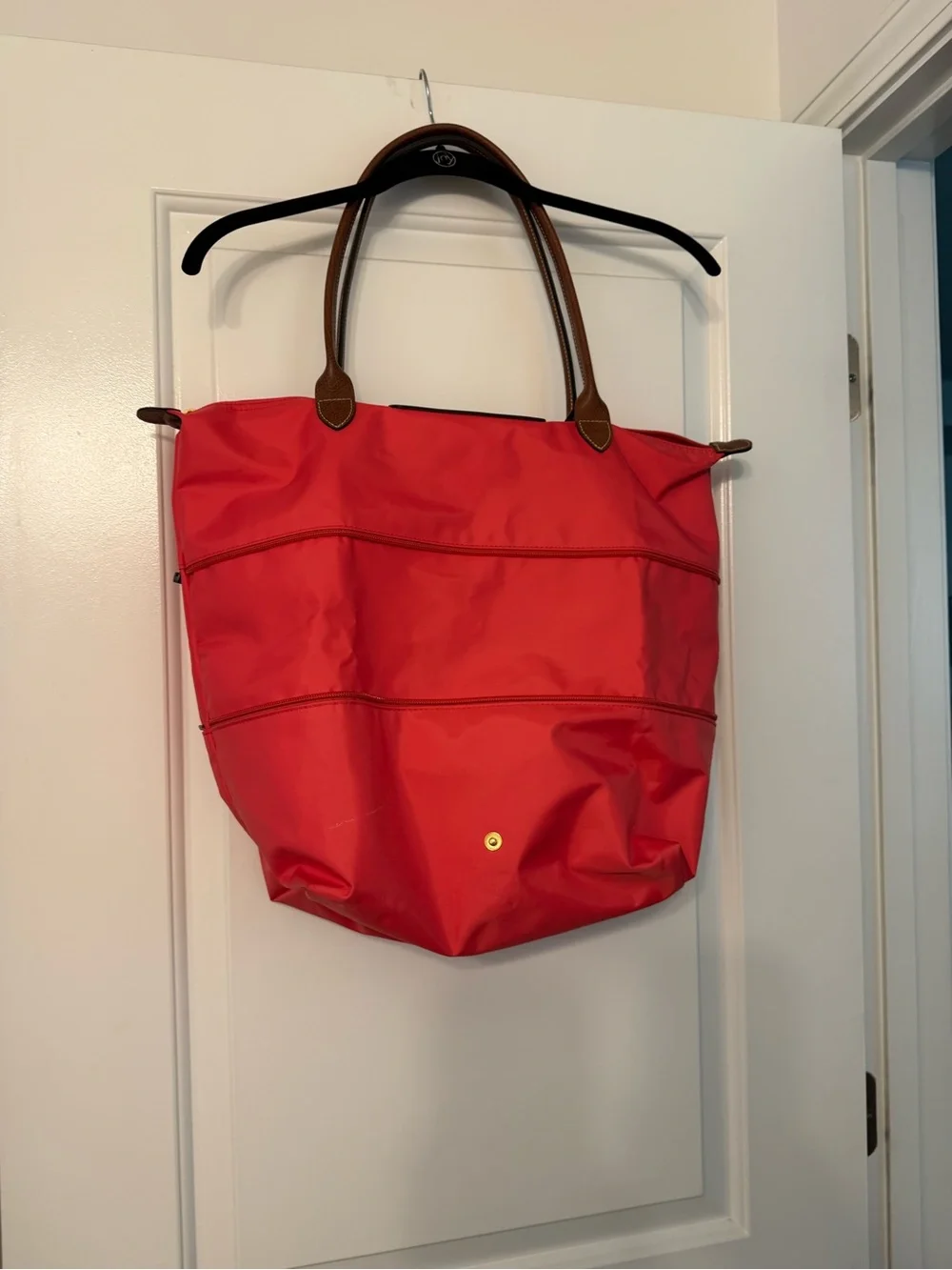 Longchamp Coral Red Tote Bag with Brown Handles - Women Bags - Picture 5 of 9